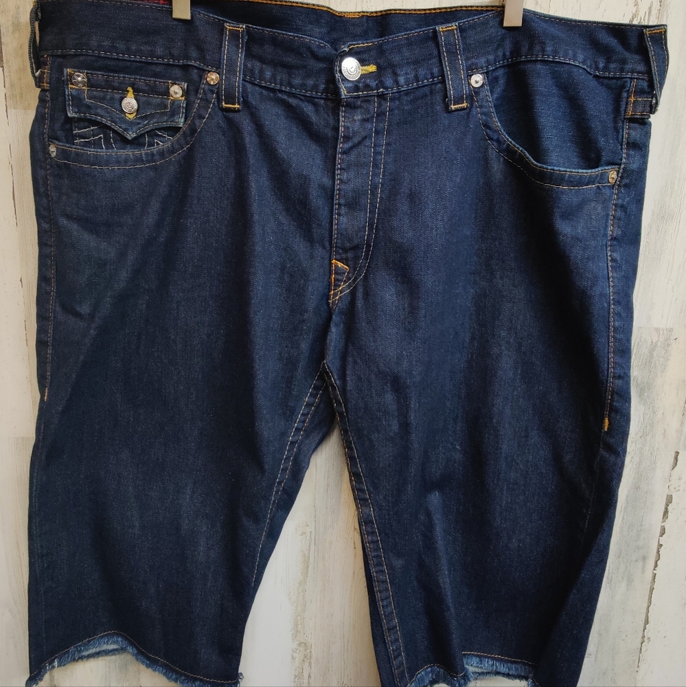 True Religion Billy Flap Pocket Denim Shorts Men's 44 Dark Blue USA